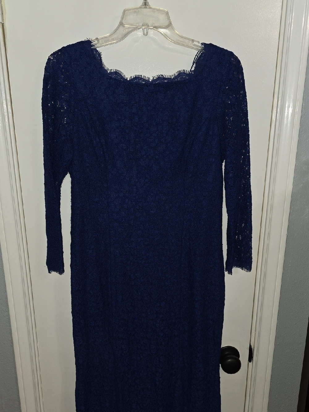 Adrianna Papell Royal Blue Lace 3/4 Sleeve Maxi Dress Sz 12